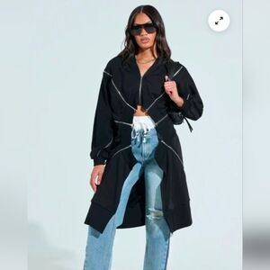 Black Longline Zip-Front Women's Jacket